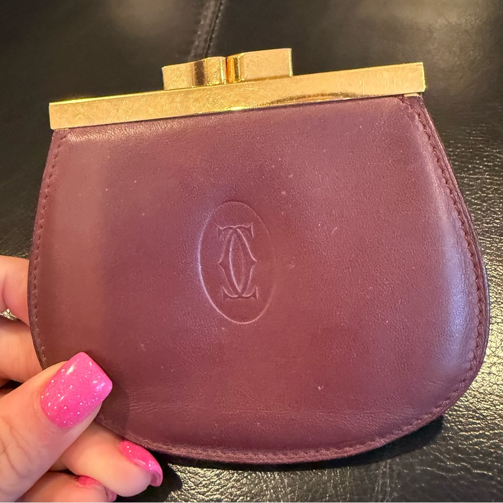 Cartier Maroon and Gold Leather Wallet